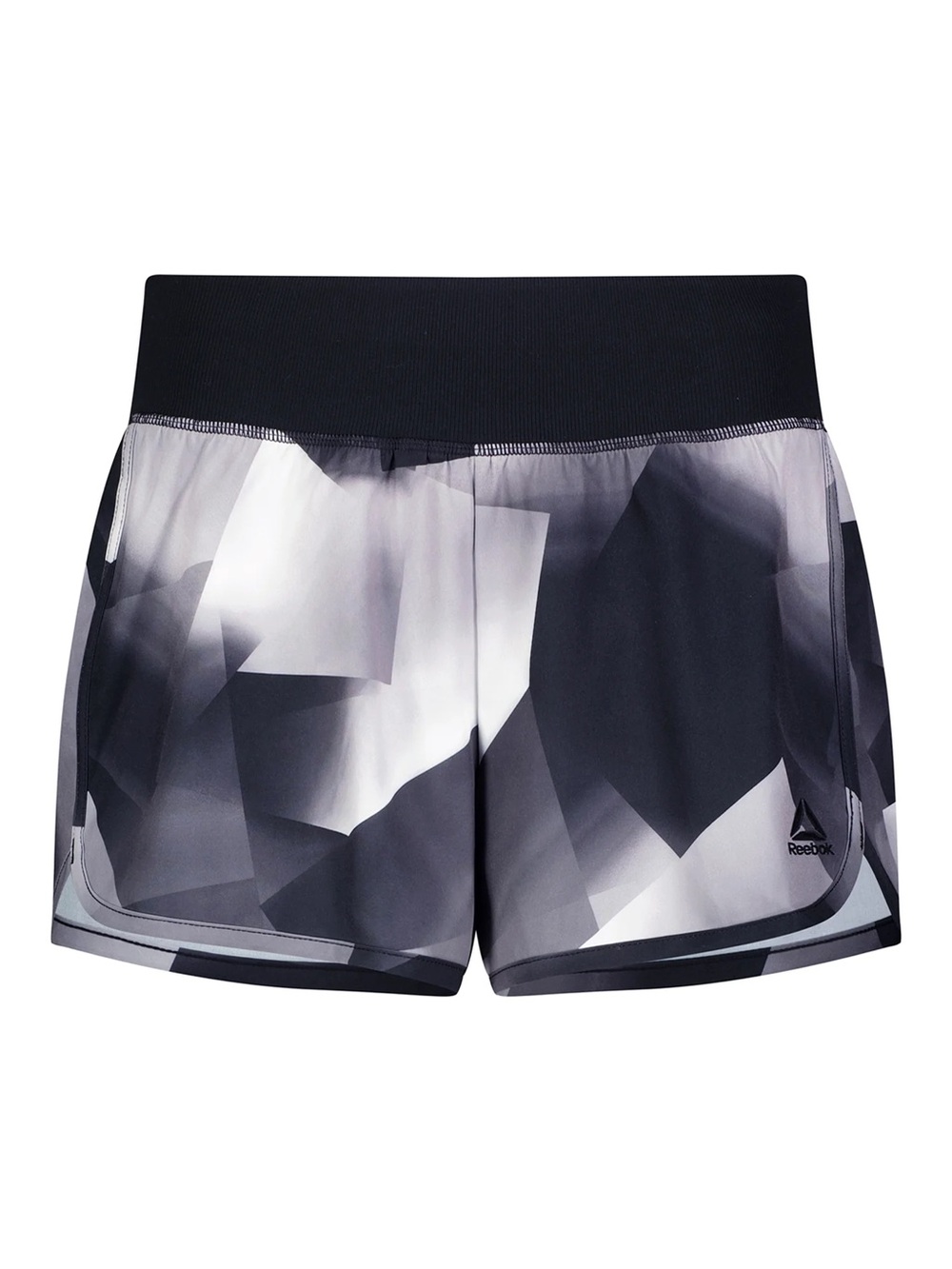Reebok Women’s Evolution Shorts Black White Grey Graphic Print Size Large 🖤🩶✨